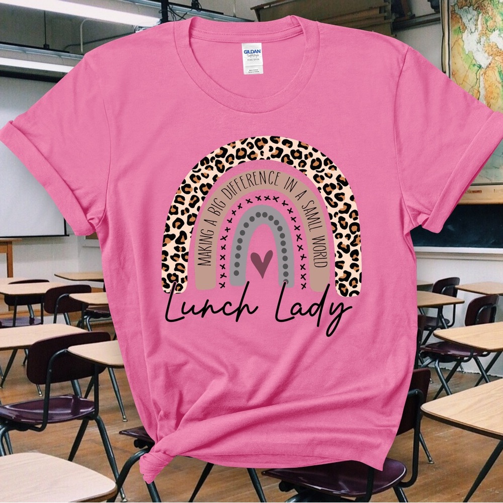 Boho Rainbow Lunch Lady Cotton Adult T-Shirt Sizes XS-5XL